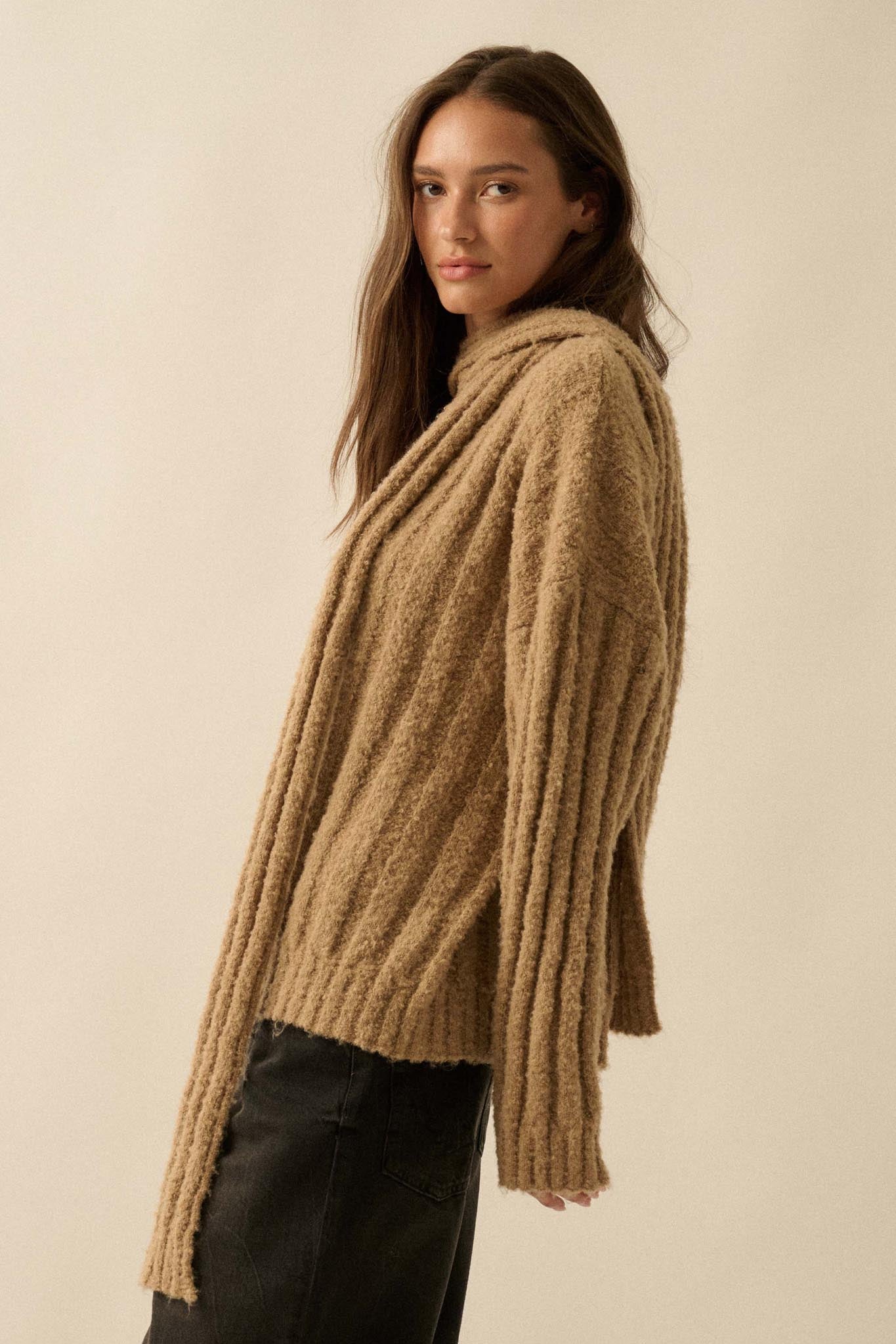 Keep Your Cool Textured Ribbed Knit Scarf Sweater - ShopPromesa