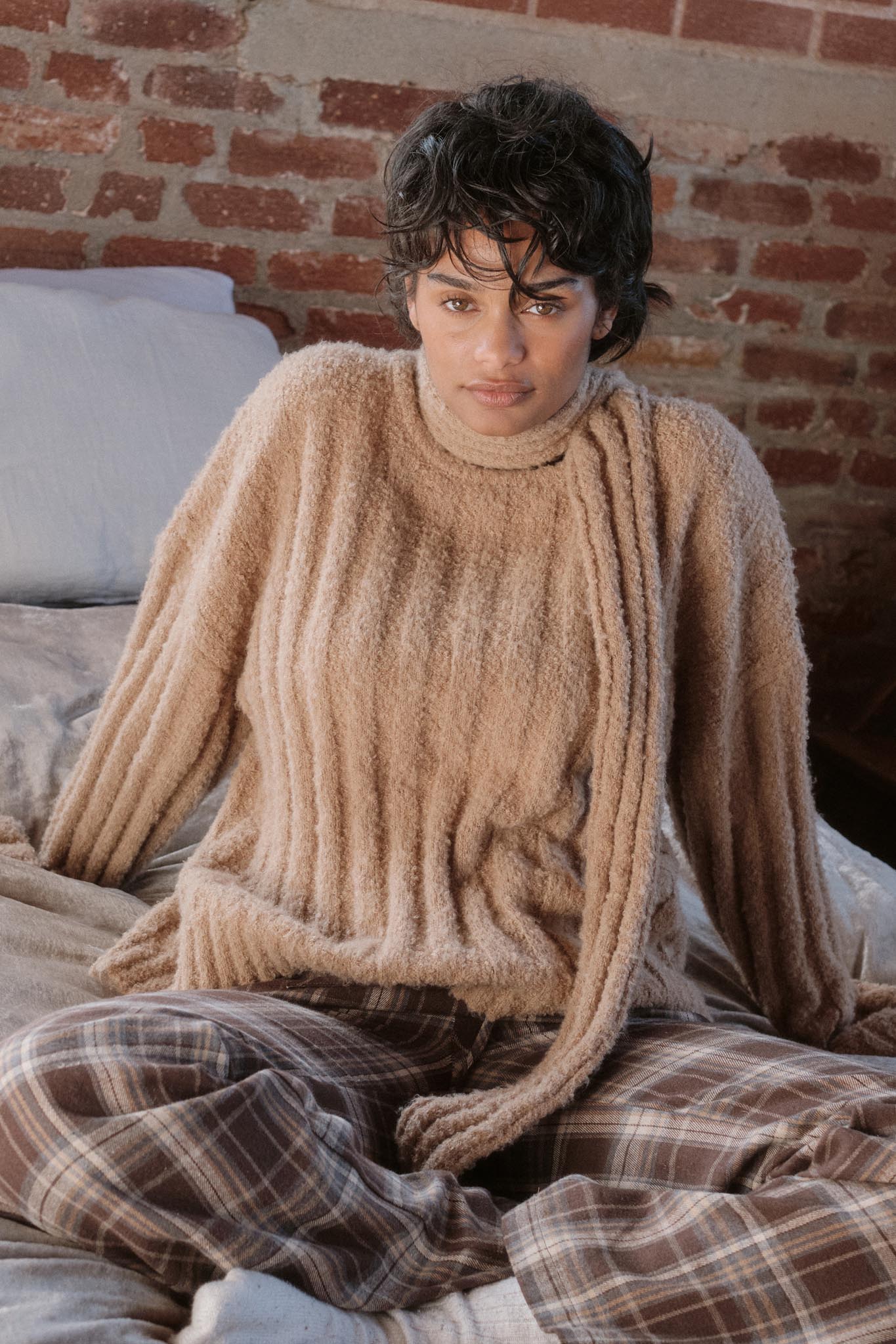 Keep Your Cool Textured Ribbed Knit Scarf Sweater