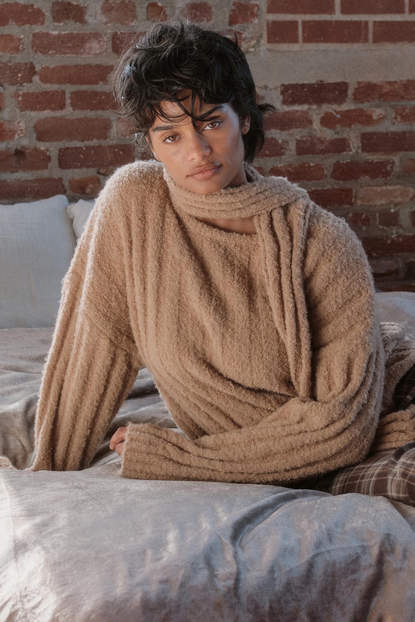 Keep Your Cool Textured Ribbed Knit Scarf Sweater