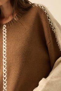 Look Twice Colorblock Stitch-Detail Sweater - ShopPromesa