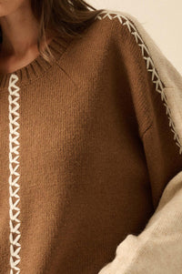 Look Twice Colorblock Stitch-Detail Sweater - ShopPromesa