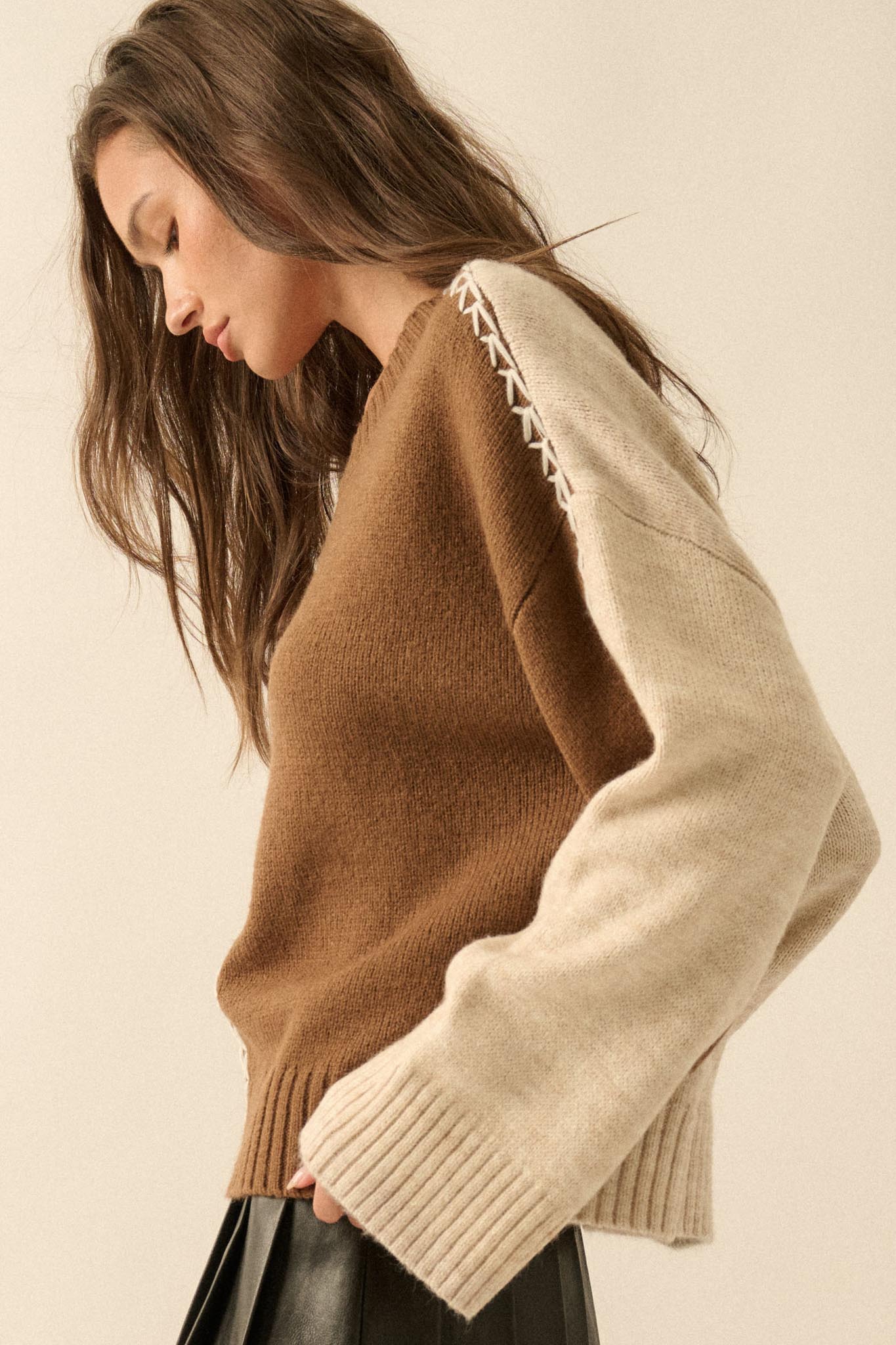 Look Twice Colorblock Stitch-Detail Sweater - ShopPromesa