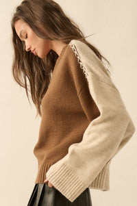 Look Twice Colorblock Stitch-Detail Sweater - ShopPromesa