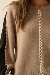 Look Twice Colorblock Stitch-Detail Sweater - ShopPromesa