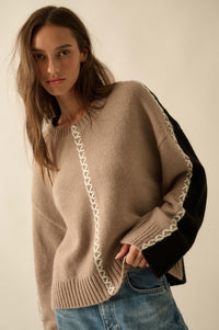 Look Twice Colorblock Stitch-Detail Sweater - ShopPromesa