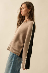 Look Twice Colorblock Stitch-Detail Sweater - ShopPromesa