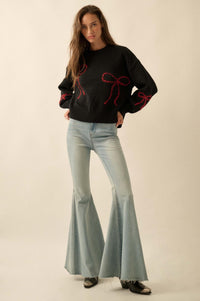 Promise Me Bow-Embroidered Balloon-Sleeve Sweater - ShopPromesa