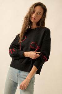 Promise Me Bow-Embroidered Balloon-Sleeve Sweater - ShopPromesa