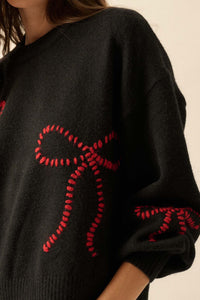 Promise Me Bow-Embroidered Balloon-Sleeve Sweater - ShopPromesa
