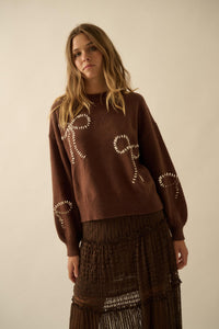 Promise Me Bow-Embroidered Balloon-Sleeve Sweater - ShopPromesa