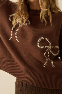 Promise Me Bow-Embroidered Balloon-Sleeve Sweater - ShopPromesa