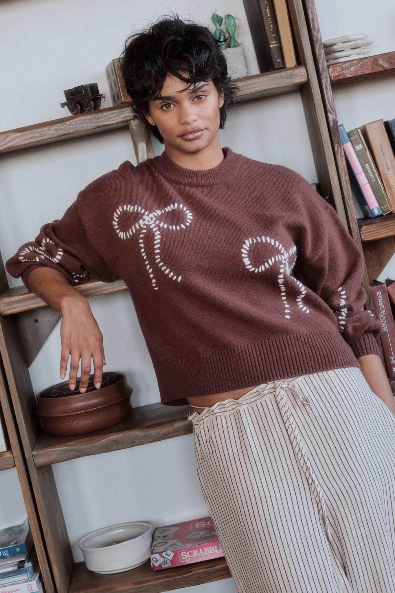 Promise Me Bow-Embroidered Balloon-Sleeve Sweater - ShopPromesa