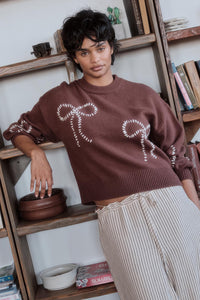 Promise Me Bow-Embroidered Balloon-Sleeve Sweater - ShopPromesa