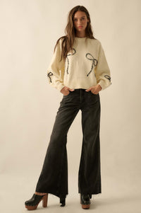 Promise Me Bow-Embroidered Balloon-Sleeve Sweater - ShopPromesa