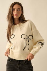 Promise Me Bow-Embroidered Balloon-Sleeve Sweater - ShopPromesa