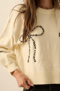 Promise Me Bow-Embroidered Balloon-Sleeve Sweater - ShopPromesa