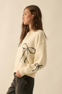 Promise Me Bow-Embroidered Balloon-Sleeve Sweater - ShopPromesa