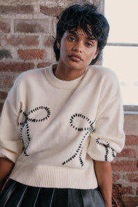 Promise Me Bow-Embroidered Balloon-Sleeve Sweater - ShopPromesa