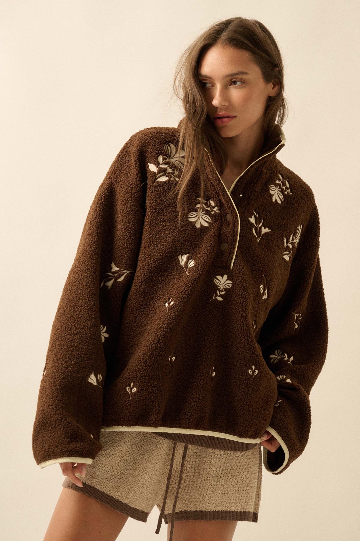 Plush Posies Floral-Embroidered Fleece Pullover - ShopPromesa