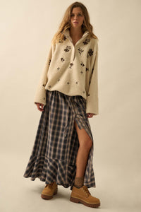 Plush Posies Floral-Embroidered Fleece Pullover - ShopPromesa