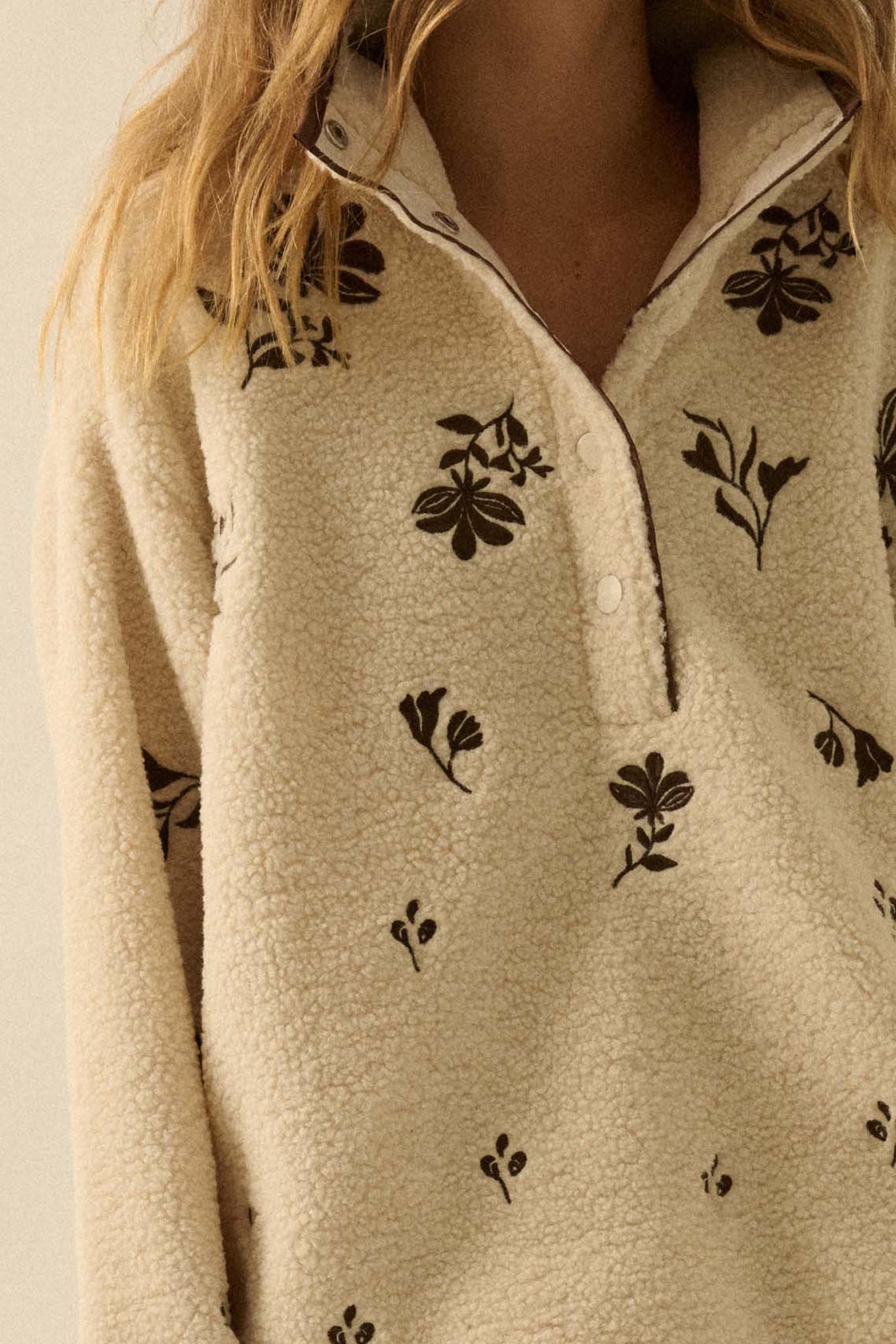 Plush Posies Floral-Embroidered Fleece Pullover - ShopPromesa