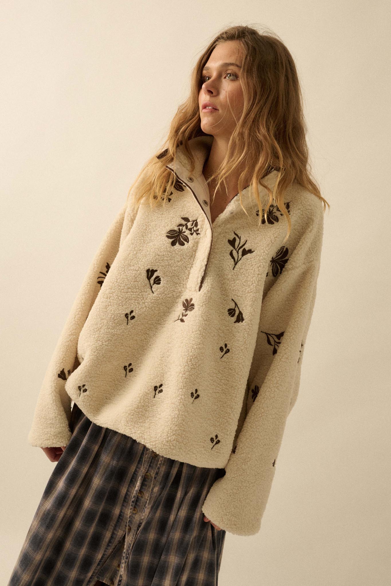 Plush Posies Floral-Embroidered Fleece Pullover - ShopPromesa