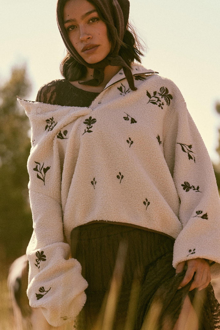 Plush Posies Floral-Embroidered Fleece Pullover - ShopPromesa