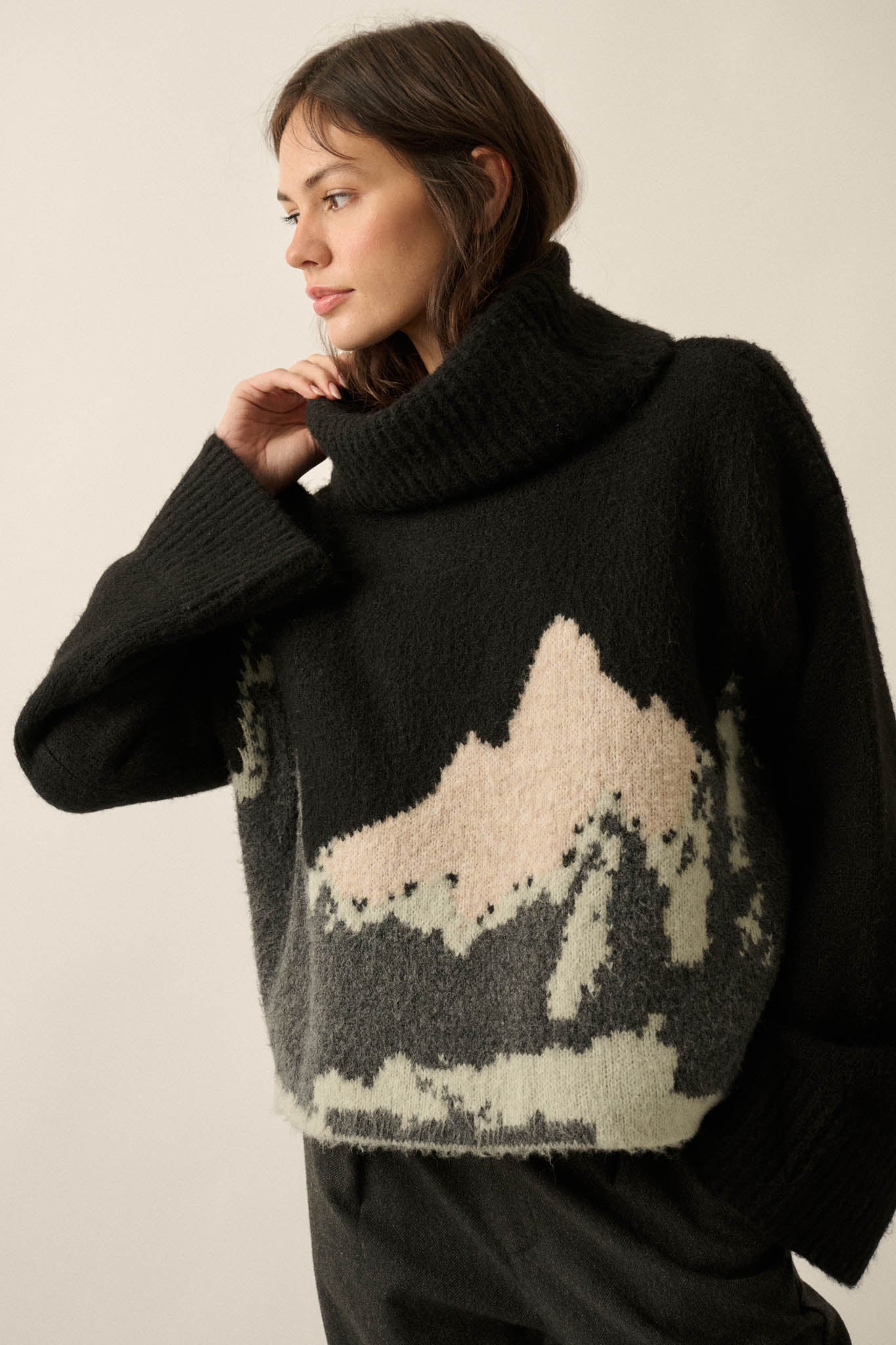 Big Sky Turtleneck Wide-Sleeve Landscape Sweater - ShopPromesa