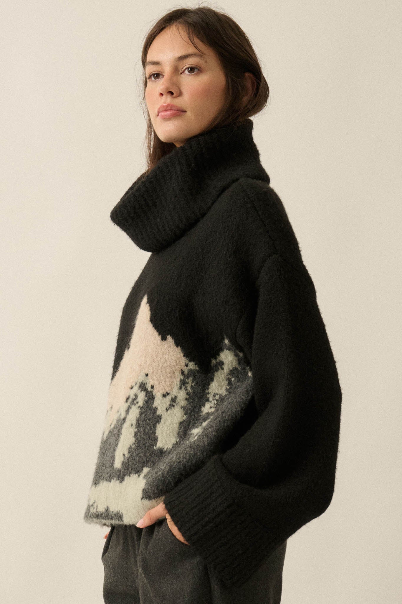 Big Sky Turtleneck Wide-Sleeve Landscape Sweater - ShopPromesa