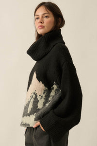 Big Sky Turtleneck Wide-Sleeve Landscape Sweater - ShopPromesa