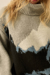 Big Sky Turtleneck Wide-Sleeve Landscape Sweater - ShopPromesa