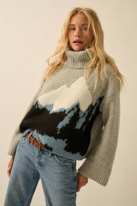Big Sky Turtleneck Wide-Sleeve Landscape Sweater - ShopPromesa