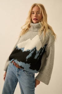 Big Sky Turtleneck Wide-Sleeve Landscape Sweater - ShopPromesa