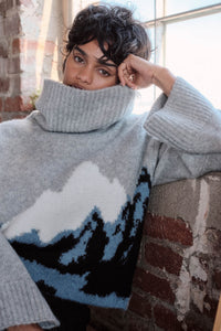 Big Sky Turtleneck Wide-Sleeve Landscape Sweater - ShopPromesa