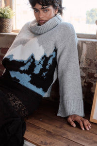 Big Sky Turtleneck Wide-Sleeve Landscape Sweater - ShopPromesa