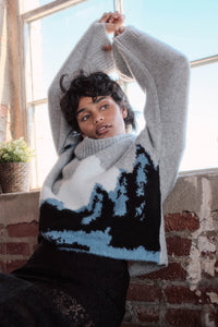 Big Sky Turtleneck Wide-Sleeve Landscape Sweater - ShopPromesa