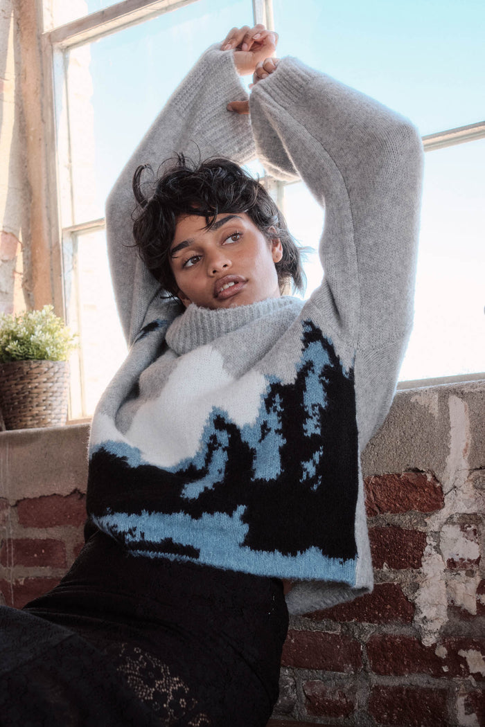 Big Sky Turtleneck Wide-Sleeve Landscape Sweater - ShopPromesa