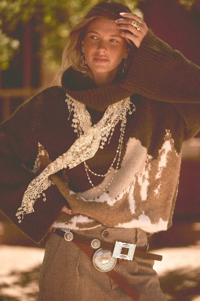 Big Sky Turtleneck Wide-Sleeve Landscape Sweater - ShopPromesa
