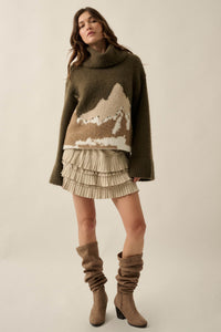 Big Sky Turtleneck Wide-Sleeve Landscape Sweater - ShopPromesa