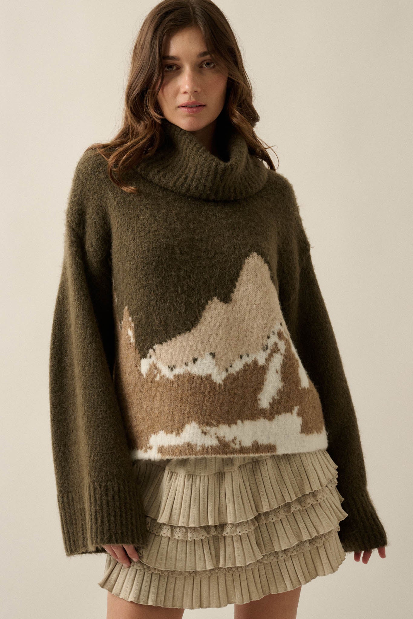 Big Sky Turtleneck Wide-Sleeve Landscape Sweater - ShopPromesa