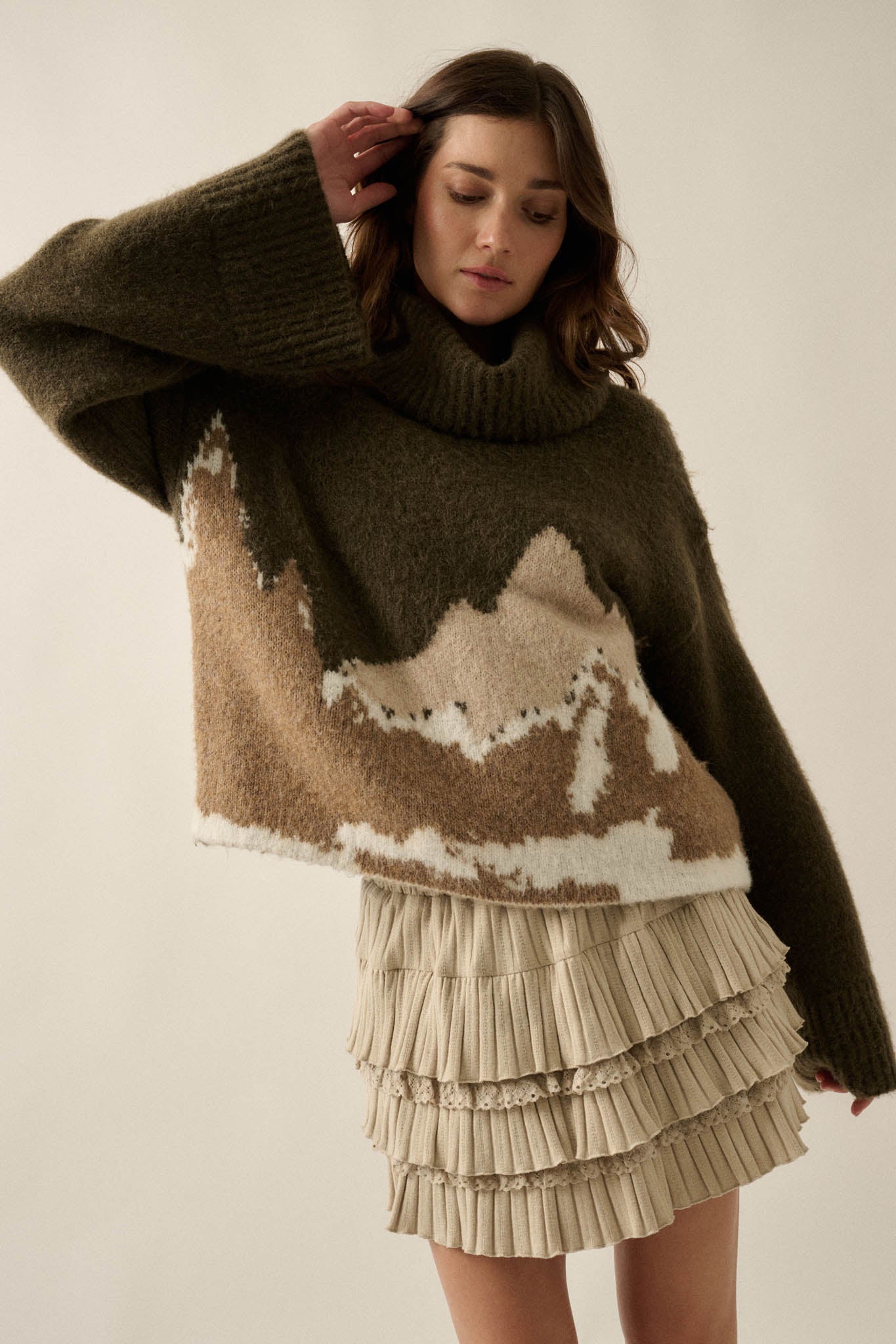 Big Sky Turtleneck Wide-Sleeve Landscape Sweater - ShopPromesa