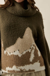 Big Sky Turtleneck Wide-Sleeve Landscape Sweater - ShopPromesa