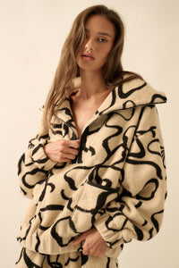 Tongue Tied Bow-Print Fleece Half-Zip Pullover - ShopPromesa