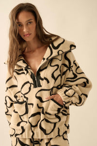 Tongue Tied Bow-Print Fleece Half-Zip Pullover - ShopPromesa