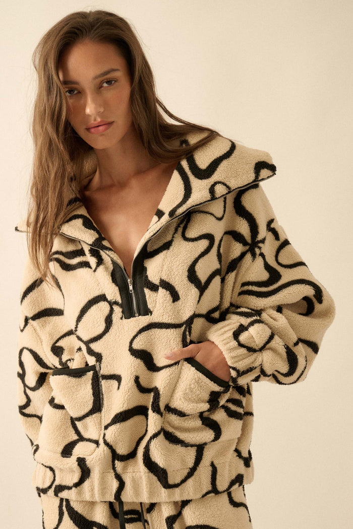 Tongue Tied Bow-Print Fleece Half-Zip Pullover - ShopPromesa