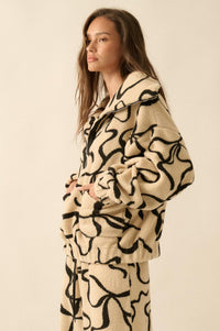Tongue Tied Bow-Print Fleece Half-Zip Pullover - ShopPromesa