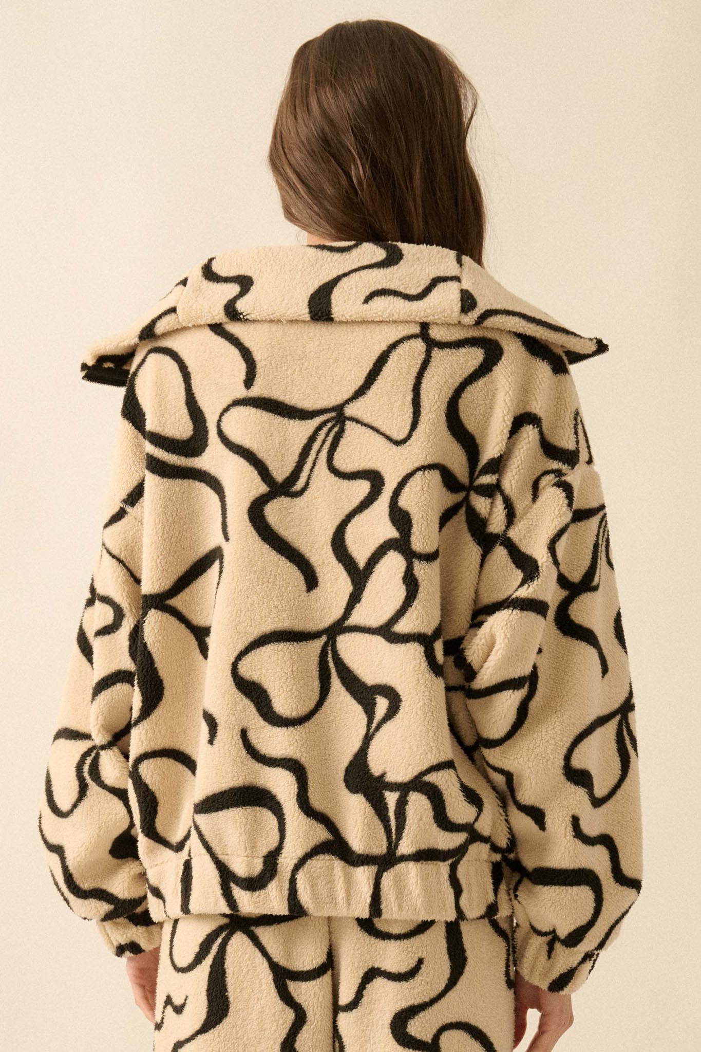 Tongue Tied Bow-Print Fleece Half-Zip Pullover - ShopPromesa