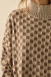 Checkmake Checkered Knit Mock-Neck Sweater - ShopPromesa