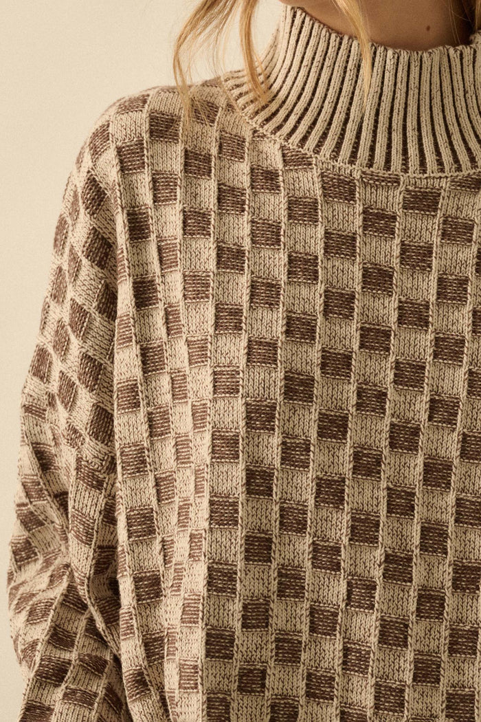 Checkmake Checkered Knit Mock-Neck Sweater - ShopPromesa