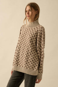 Checkmake Checkered Knit Mock-Neck Sweater - ShopPromesa